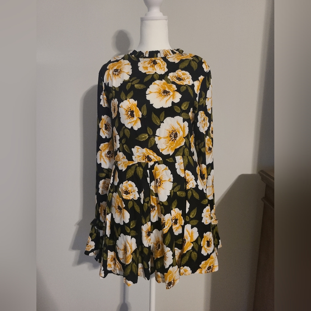 Floral Romper with Long Bell Sleeve